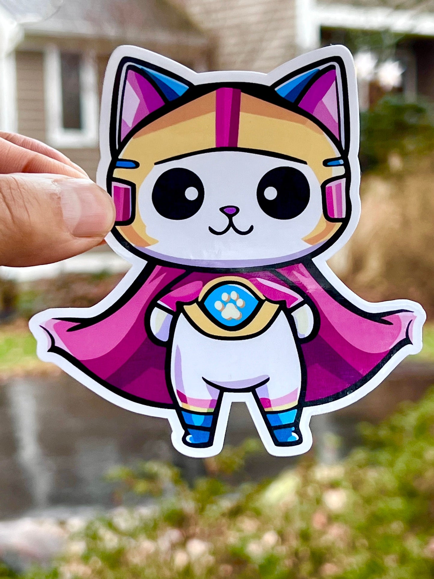 Superhero Cat Sticker | Cute Super Kitty Stickers | Girl Super Hero