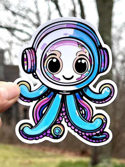 Space Octopus Sticker | Cute Astronaut Octopus Sticker | Octopus in Space Suit