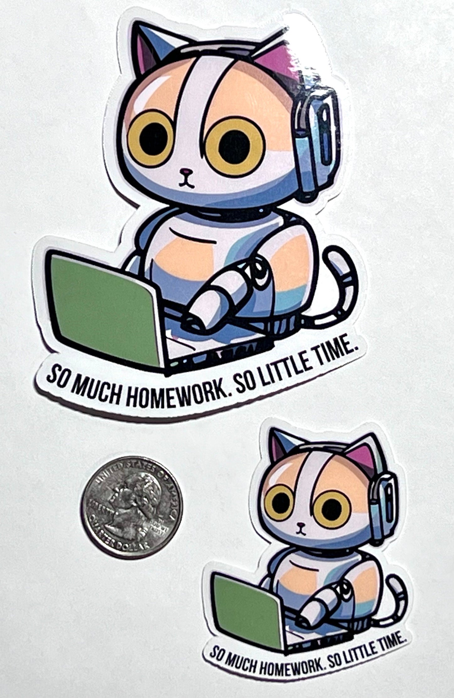 Homework Robot Cat Vinyl Sticker image 2