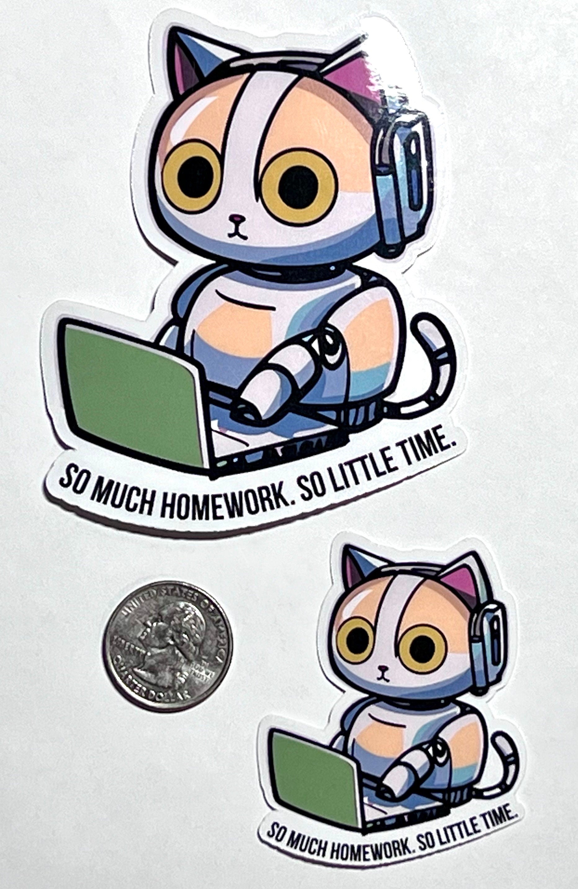 Homework Robot Cat Vinyl Sticker image 2