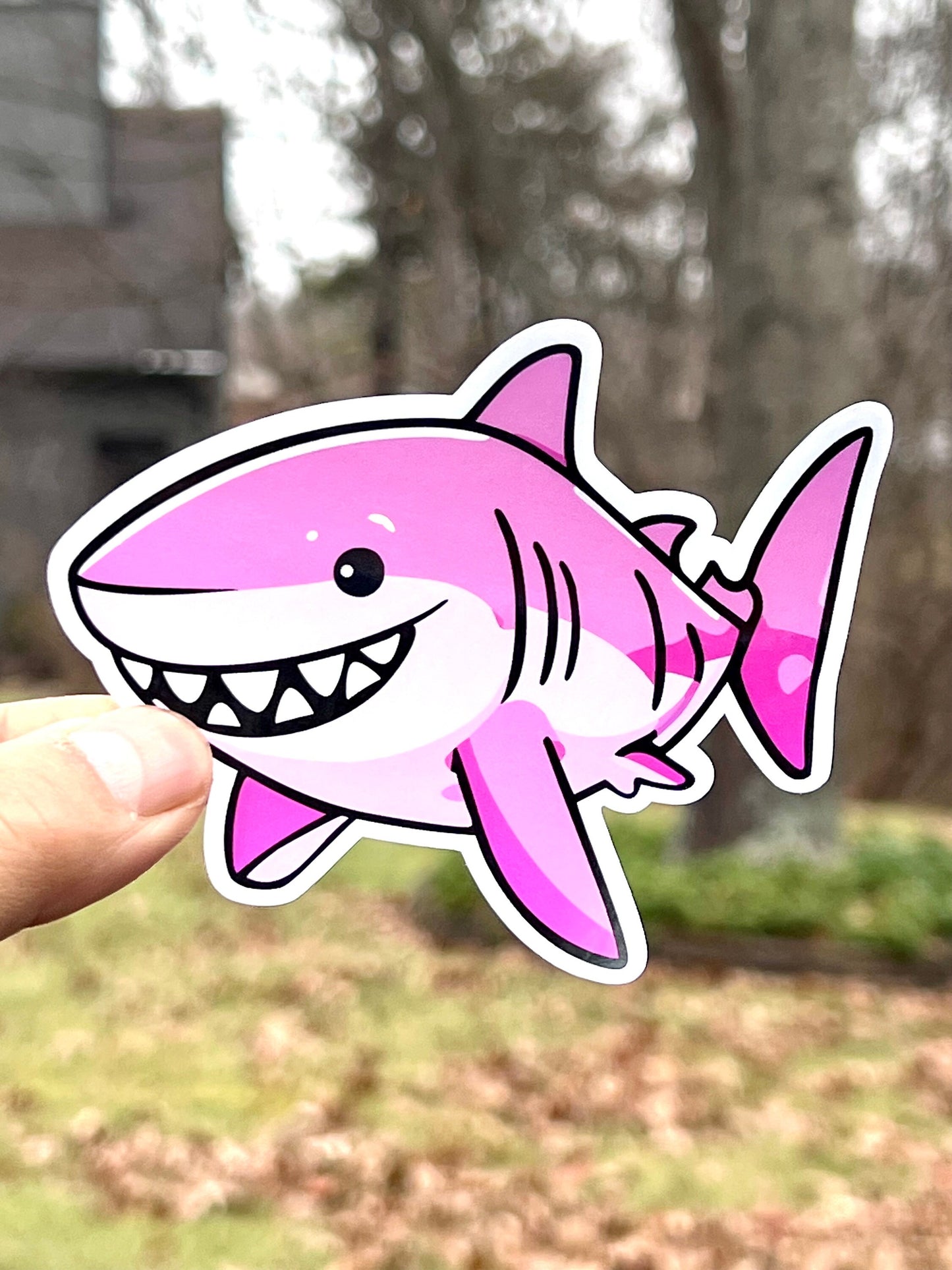 Pink Shark Sticker | Cute Smiling Cartoon Shark Sticker | Shark Week Lovers