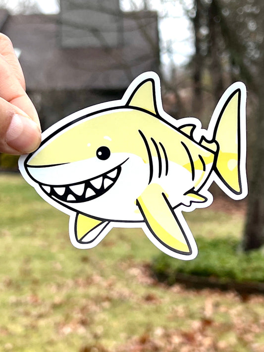 Yellow Shark Sticker | Cute Smiling Cartoon Shark Sticker | Shark Lovers