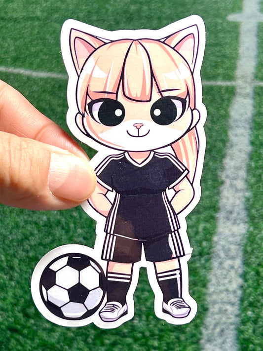 Soccer Girl Cat Sticker | Football Girl Cat Vinyl Sticker | Soccer Team Gift | Soccer is Life