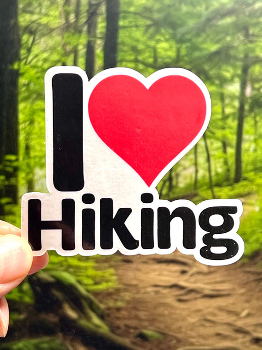 I Love Hiking Sticker | I Heart Hiking Vinyl Sticker | Water Bottle Sticker | Hiker Sticker