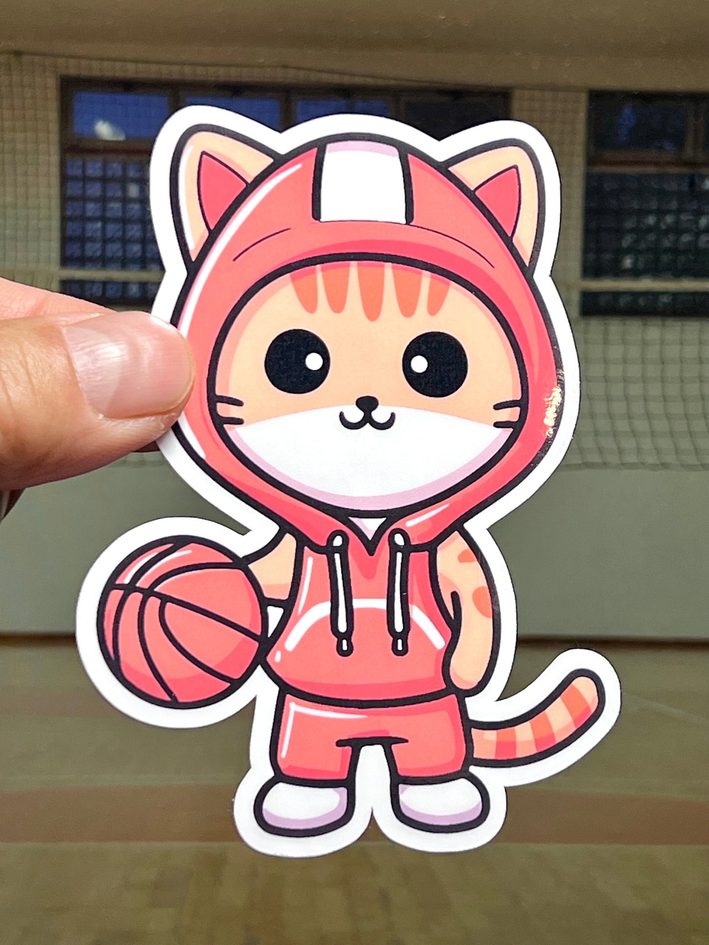 Streetball Cat Sticker | Basketball Kitty | Basketball Cat Wearing Hoodie Sticker