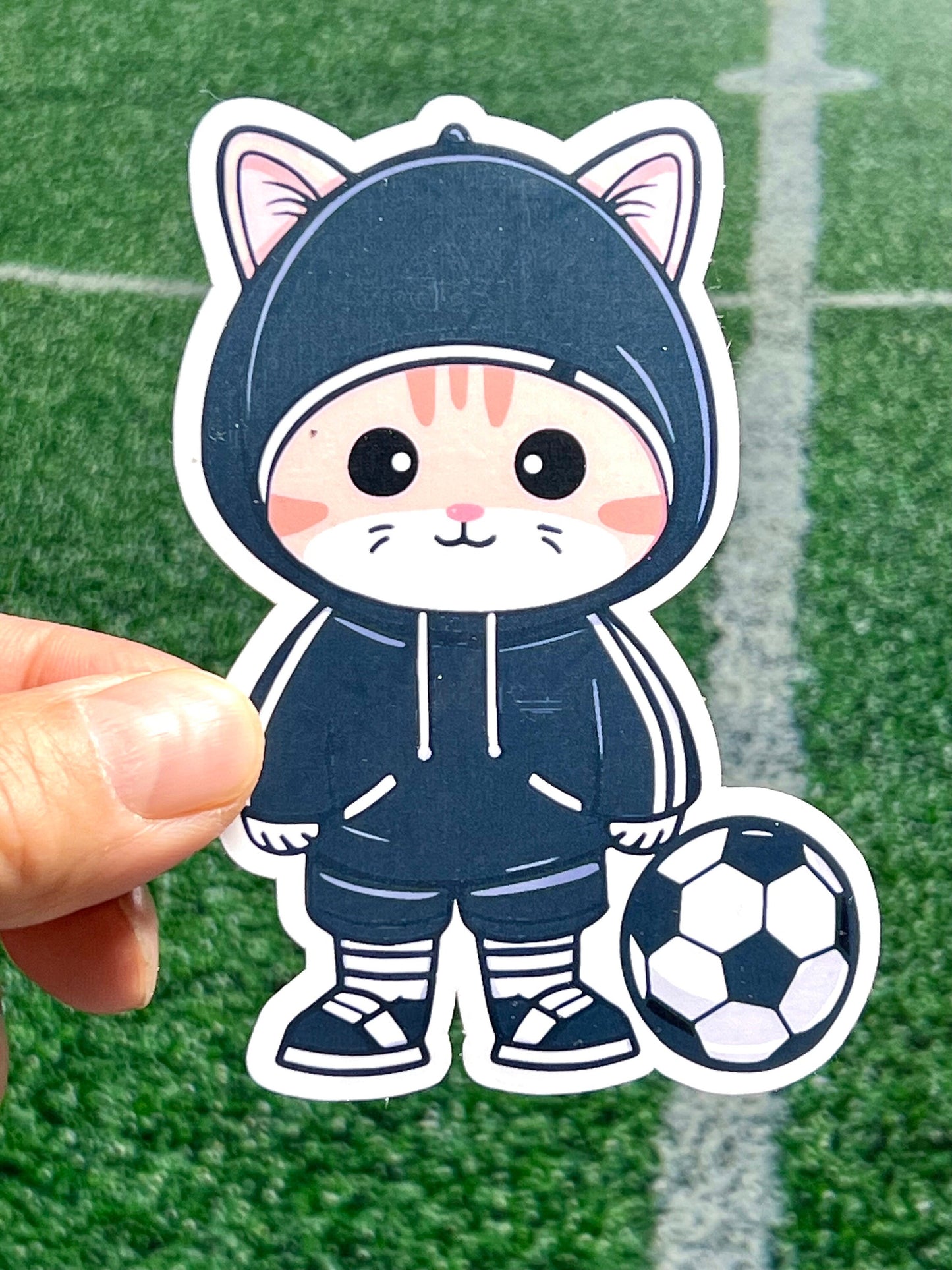 Soccer Cat in Hoodie Sticker | Football Cat Vinyl Sticker | Soccer Player | Soccer Team Gift