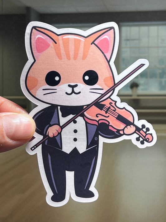 Violin/Viola Cat Sticker | Violin Cat Orchestra Vinyl Sticker | Musician Gift | Orchestra Gift Violinist/Violist Gift