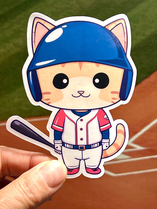 Baseball Cat Sticker | Cat Wearing Baseball Helmet Vinyl Sticker