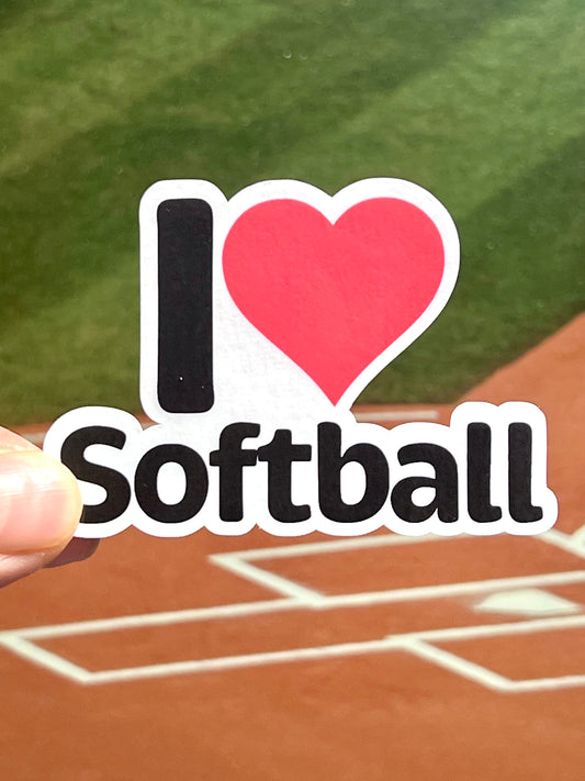 I Love Softball Sticker | I Heart Softball Vinyl Sticker | Softball Team Sticker | Women's & Girls Softball