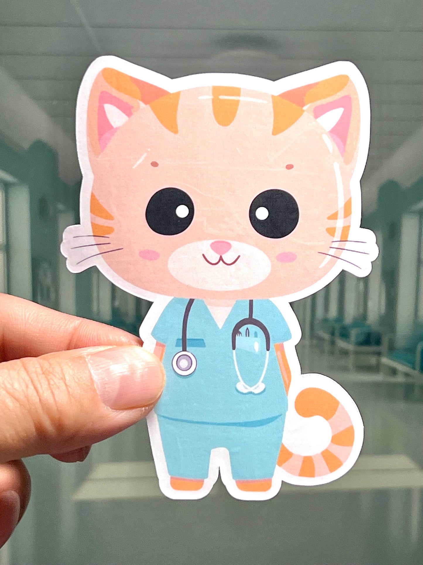 Cat in Scrubs Sticker | Doctor or Nurse Cat Vinyl Sticker | Physician