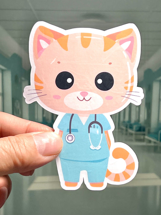 Cat in Scrubs Vinyl Sticker