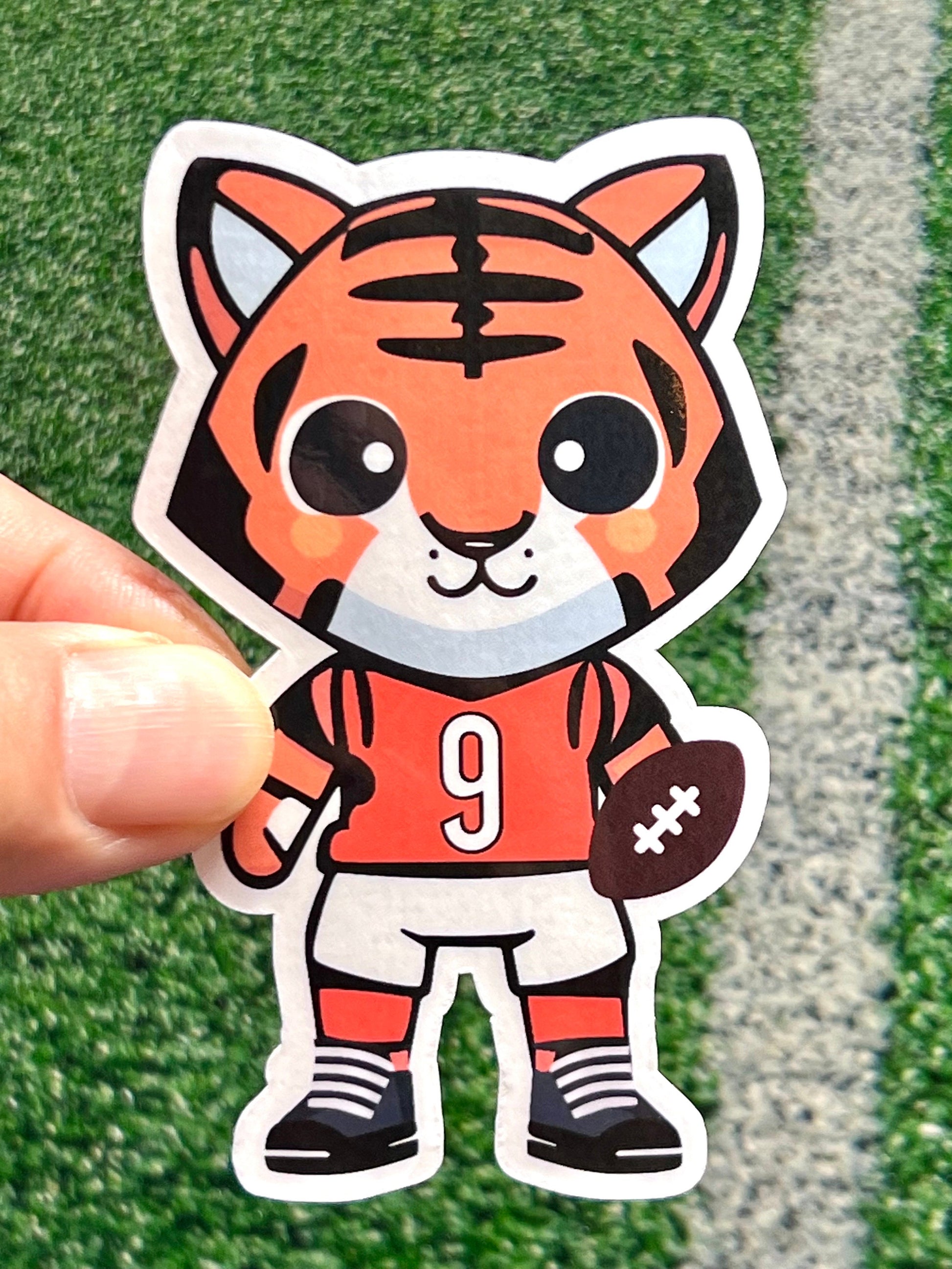 Tiger wearing Joe Burrow Orange Top Black Pants Vinyl Sticker image 3