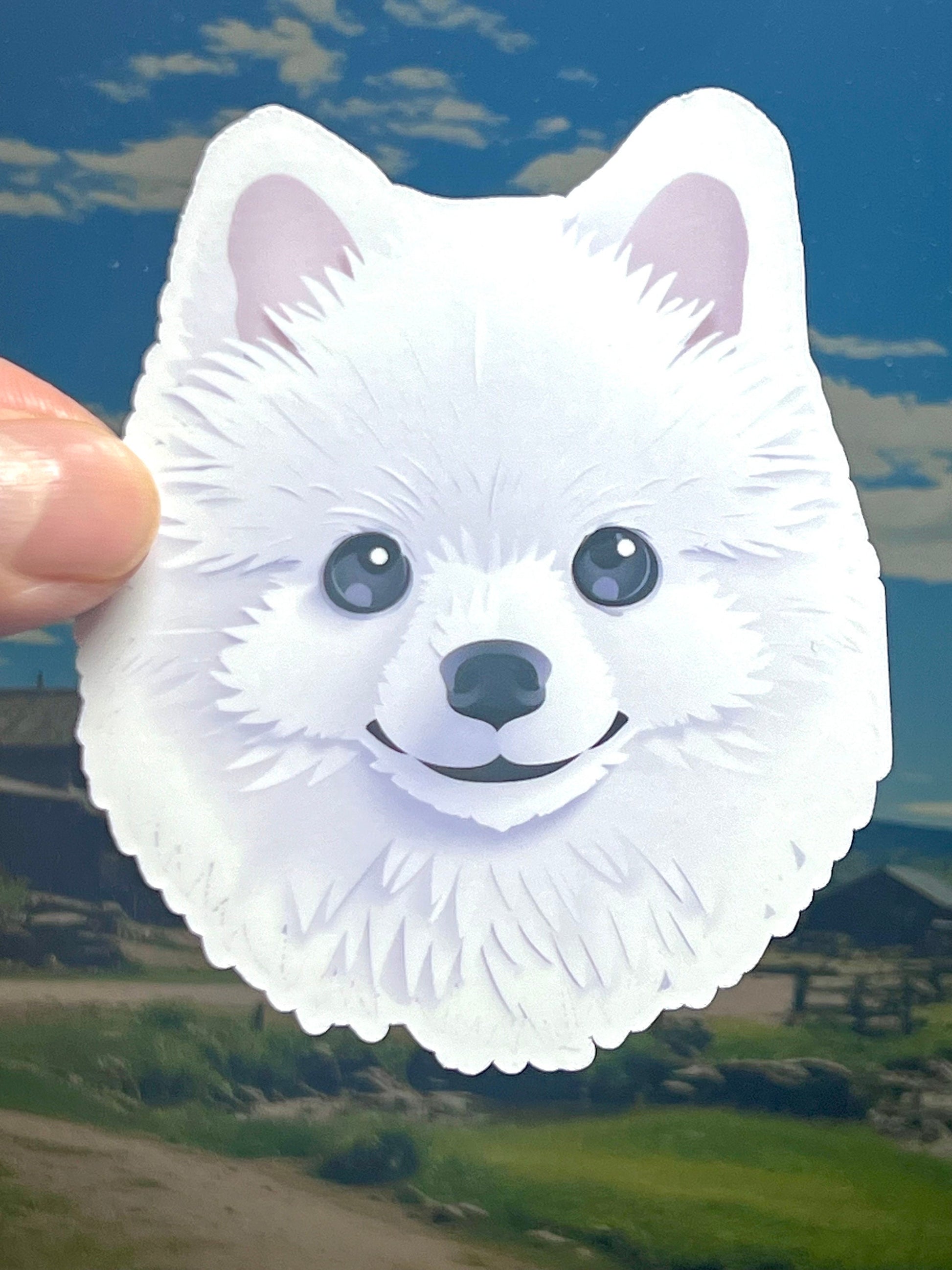 White Pomeranian Dog Vinyl Sticker