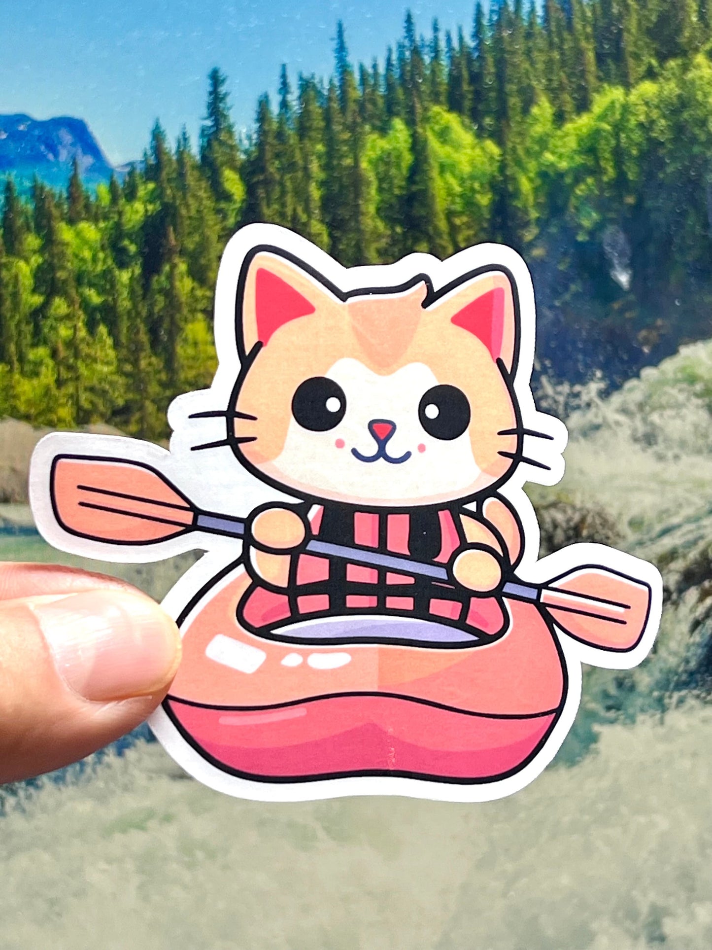 Kayak Cat Sticker | Whitewater Kayaking Kitty Vinyl Sticker