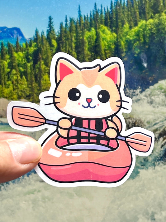 Kayak Cat Sticker | Whitewater Kayaking Kitty Vinyl Sticker