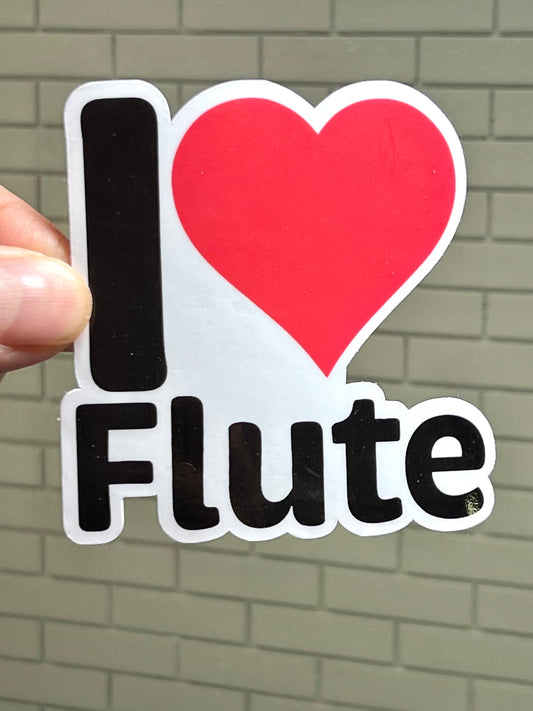 I love Flute Sticker | I Heart Flute Vinyl Sticker| Flute Teacher Gift | Marching Band| Concert Band | Orchestra