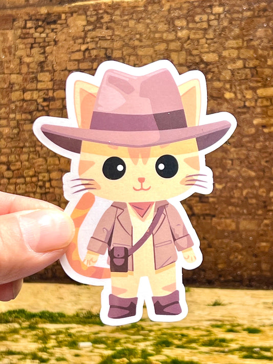 Adventure Cat Sticker | Archeologist Cat Vinyl Sticker