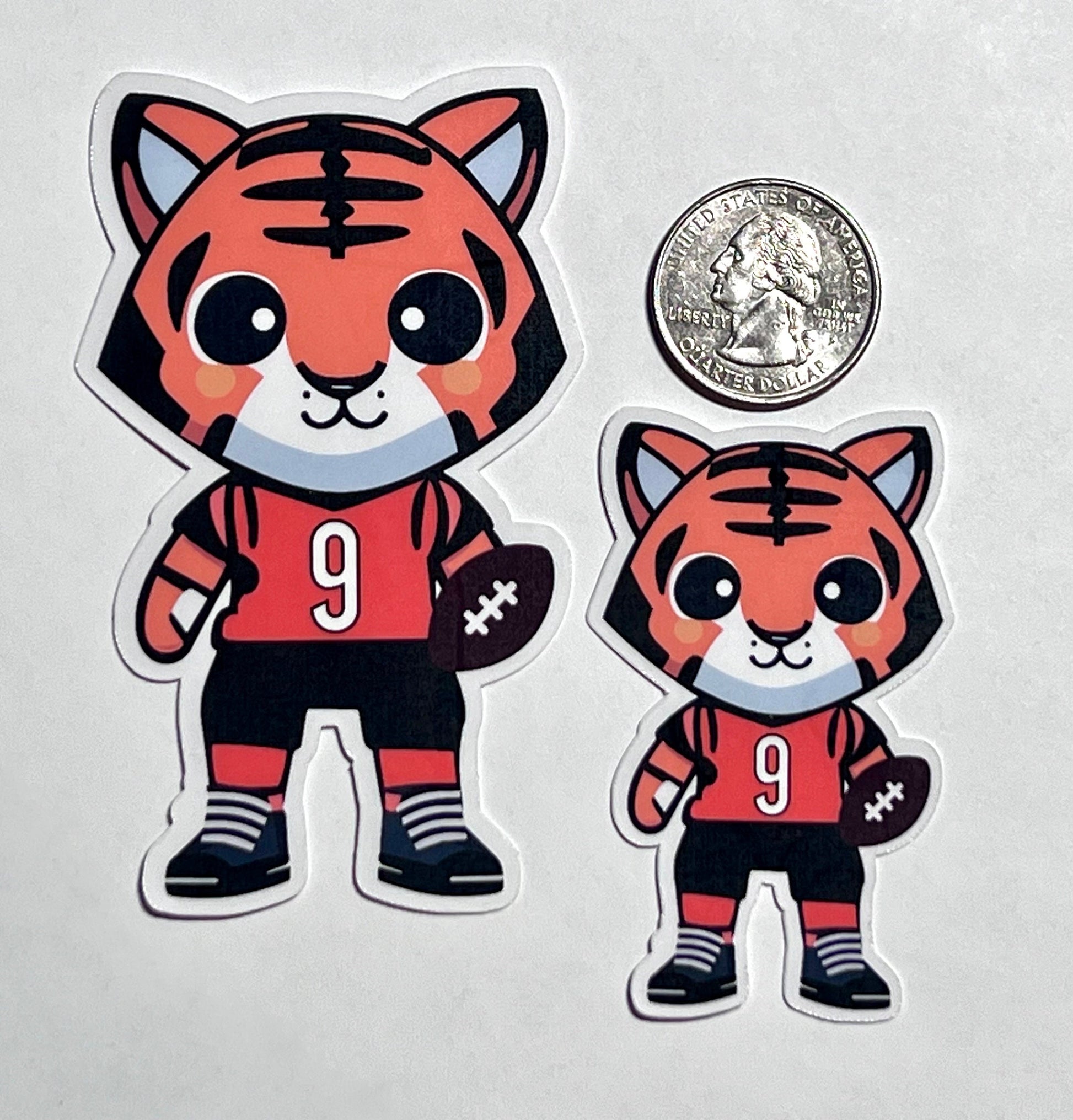Tiger wearing Joe Burrow Orange Top Black Pants Vinyl Sticker image 2