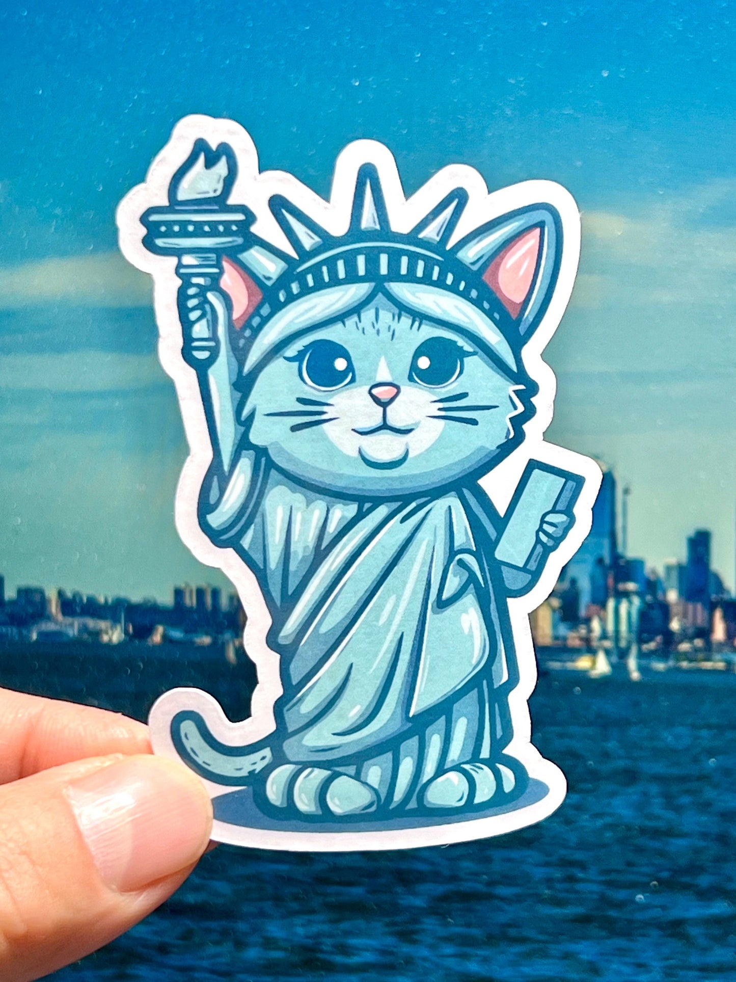 Statue of Liberty Cat Sticker | Kitty Liberty Vinyl Sticker | Ellis Island | Whimsical Cat Sticker | New York Harbor