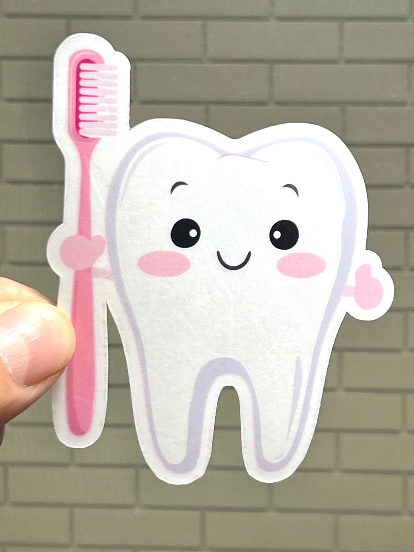 Pink Toothbrush Tooth Vinyl Sticker