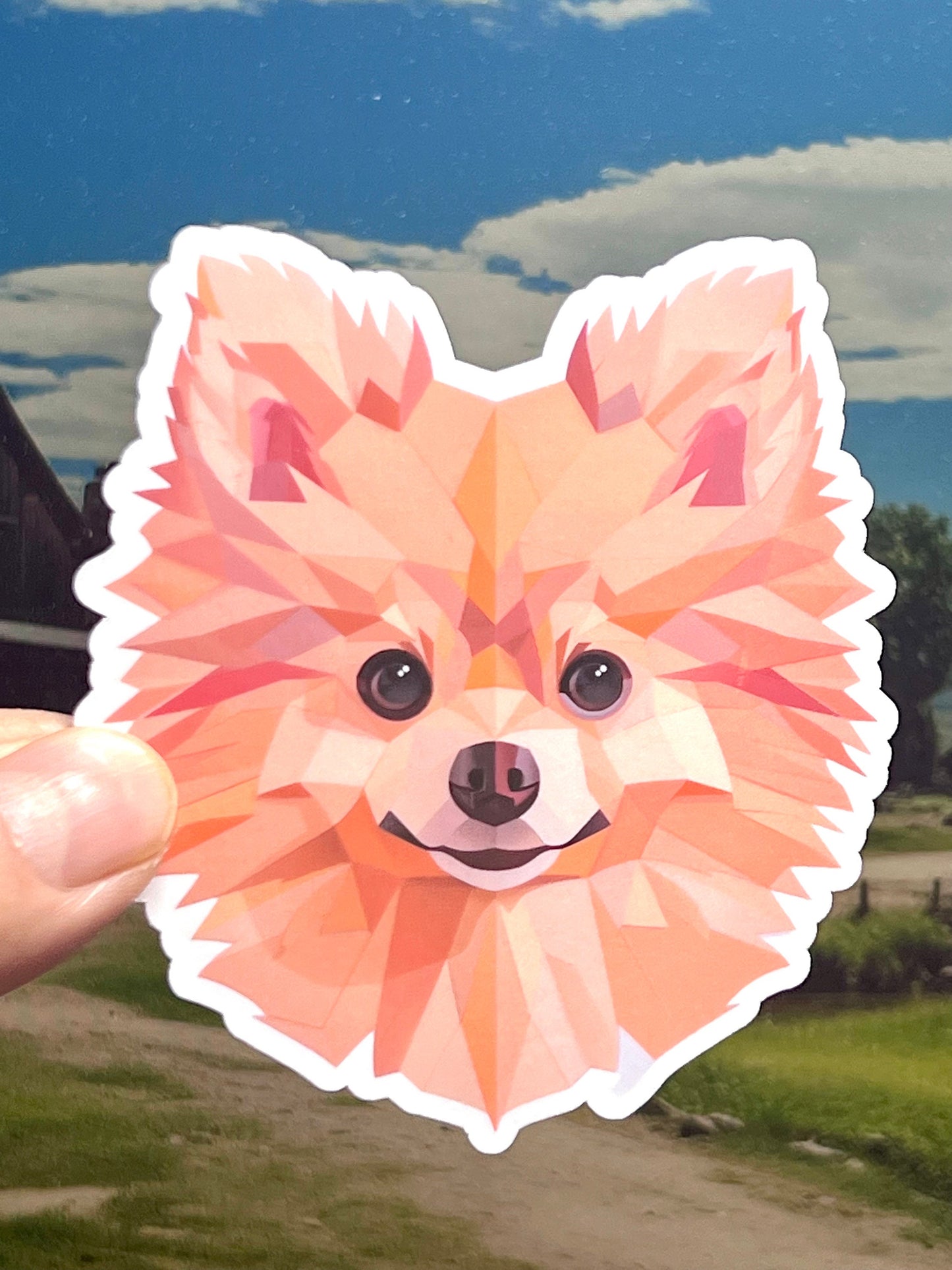 Pomeranian Tan Sticker | Pomeranian Geometric Design Vinyl Sticker | Pom Pom Lover