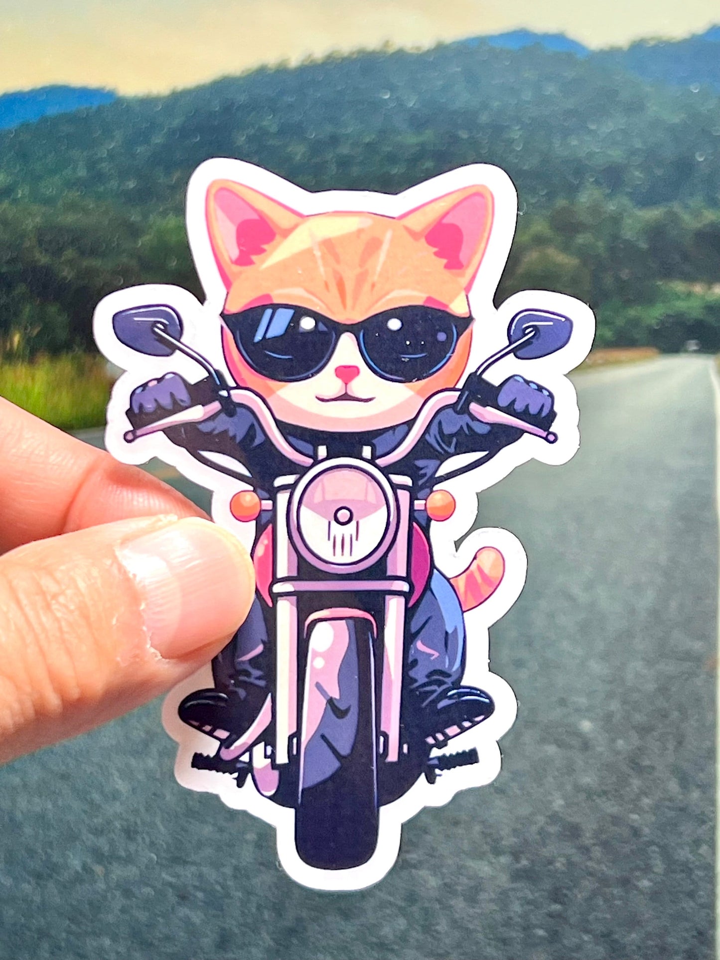 Biker Cat Sticker | Cute Motorcycle Cat Sticker