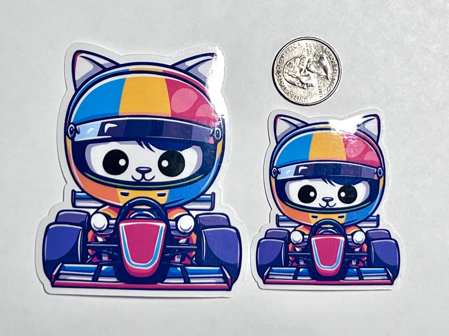 Race Car Driver Cat Vinyl Sticker image 2