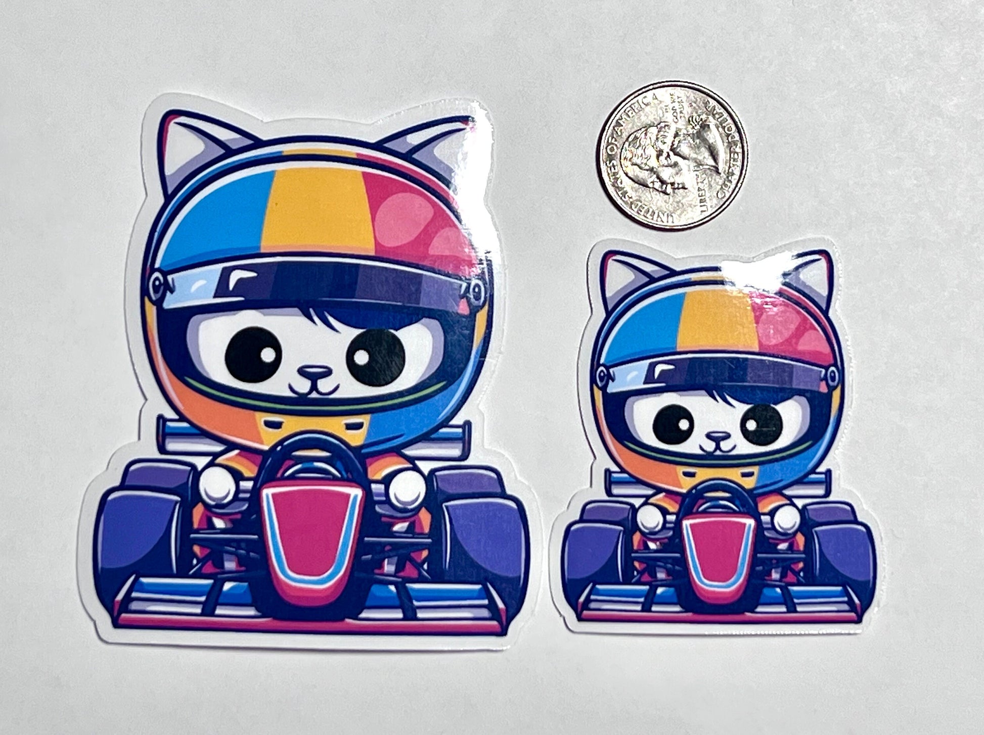 Race Car Driver Cat Vinyl Sticker image 2