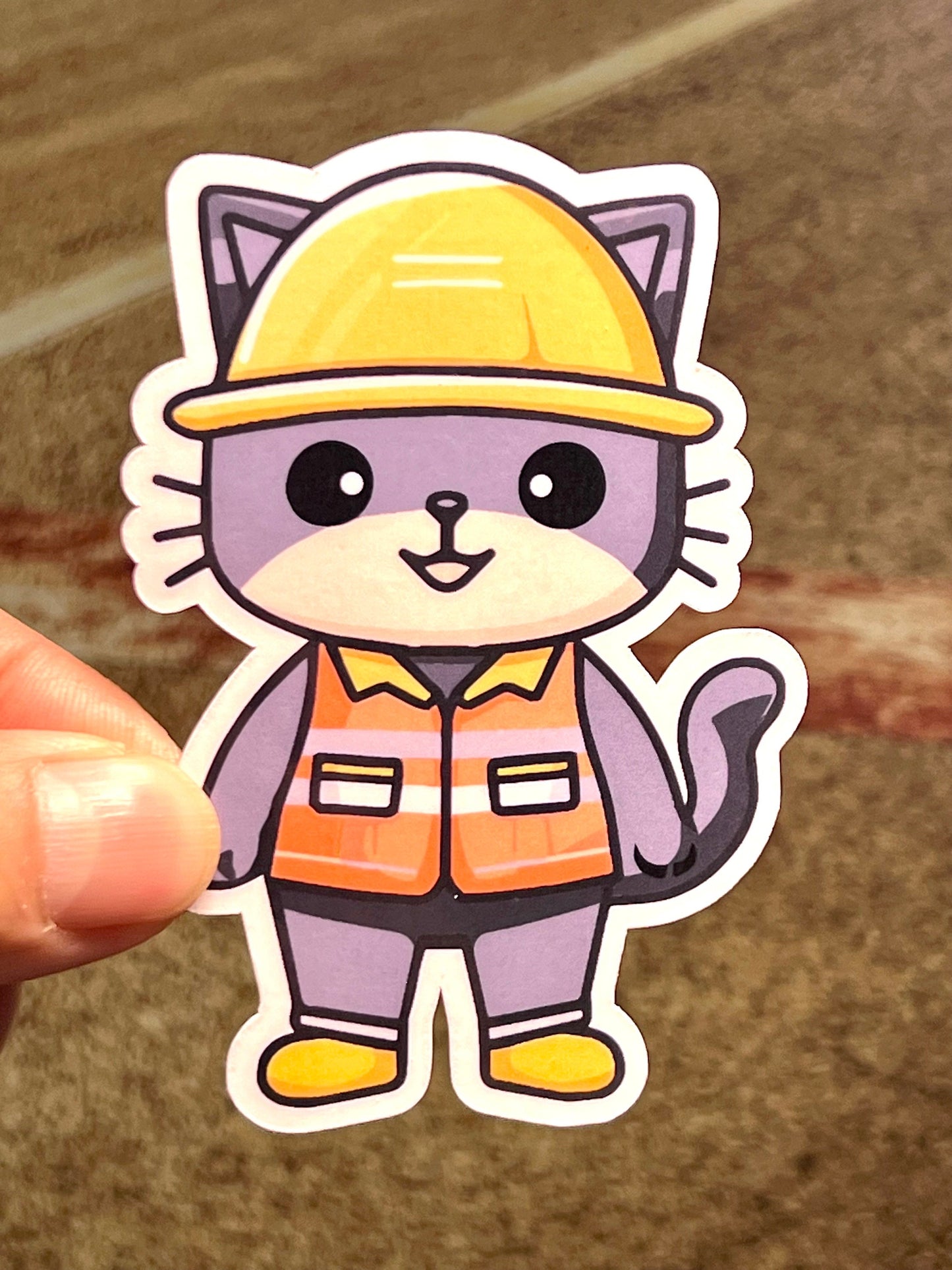 Construction Worker Cat Sticker | Cute Cat in Hard Hat Sticker