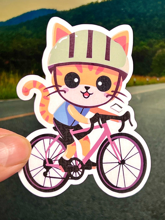 Cycling Cat Sticker | Cute Bicycle Cat Vinyl Sticker