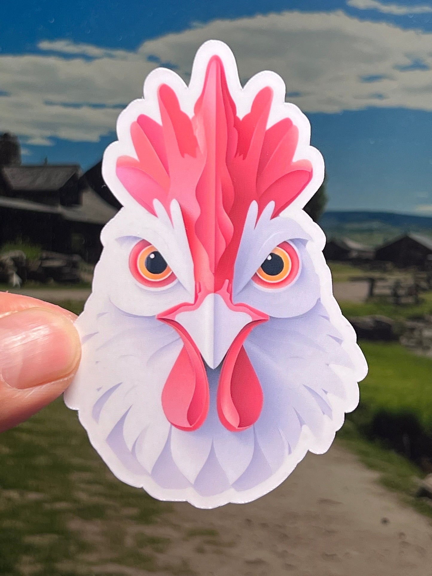 Geometric White Chicken Vinyl Sticker