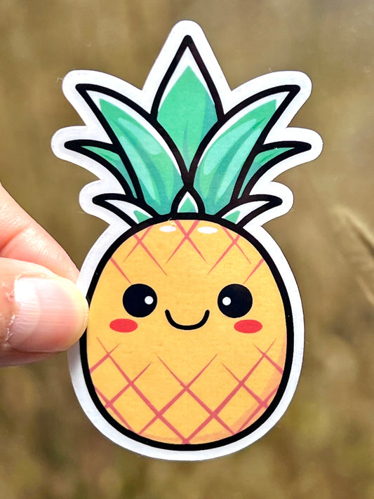 Cute Pineapple Sticker | Tropical Pineapple Kawaii Design Vinyl Sticker