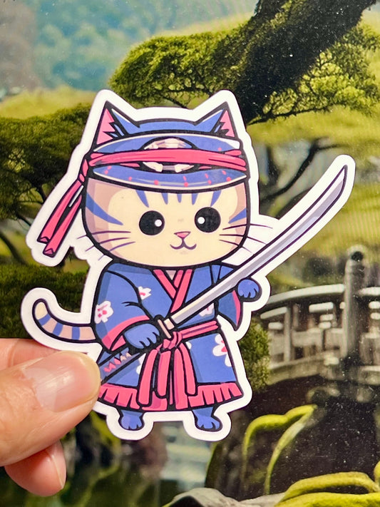 Samurai Cat Sticker 2 | Japanese Samurai Cat with Sword Vinyl Sticker | Shogun | Japanese Katana