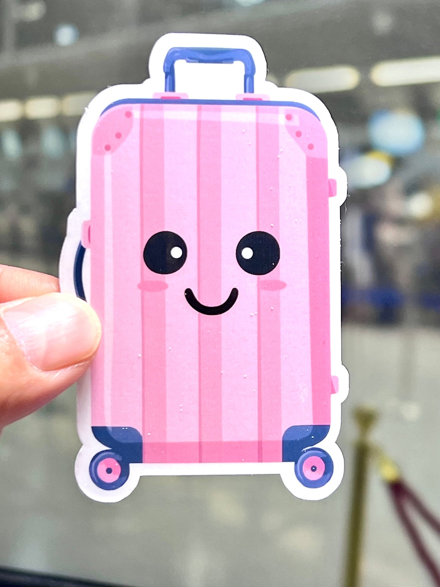 Cute Luggage Sticker Pink | Kawaii Cartoon Suitcase | Travel Vinyl Sticker