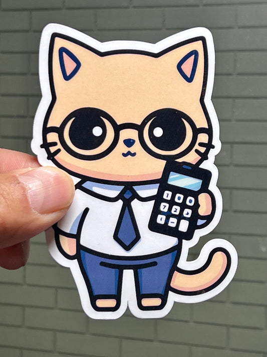 Calculator Cat Vinyl Sticker