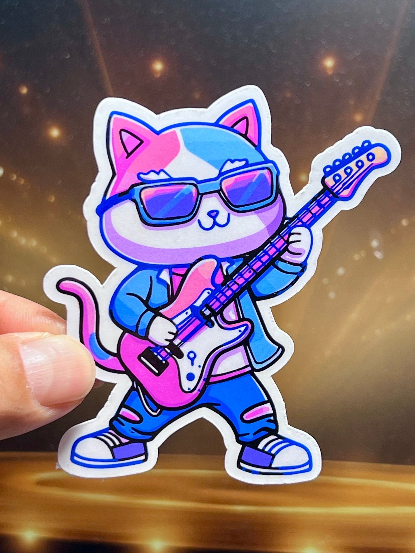 Rock Star Cat Sticker | Guitarist Kitty | Rock Band Gifts | Guitar Lessons | Electric Guitar