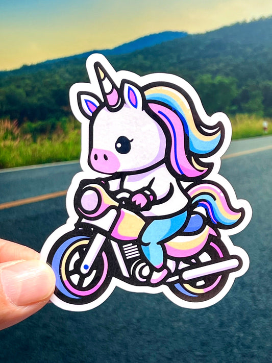 Unicorn Riding Motorcycle Sticker | Colorful Unicorn | Unicorn Lover Gift | Motor Bike