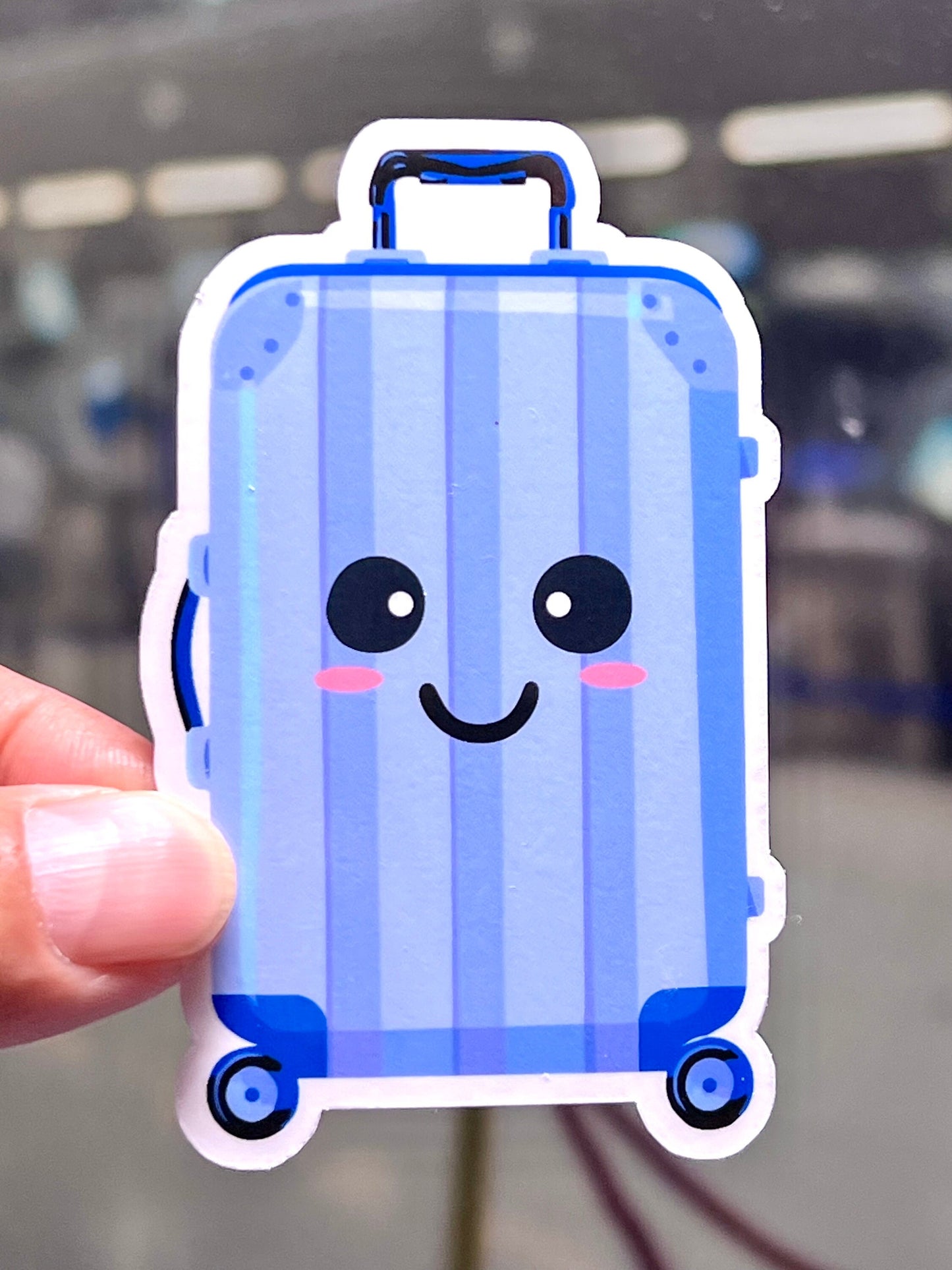 Cute Luggage Sticker Blue | Kawaii Cartoon Suitcase | Travel Vinyl Sticker