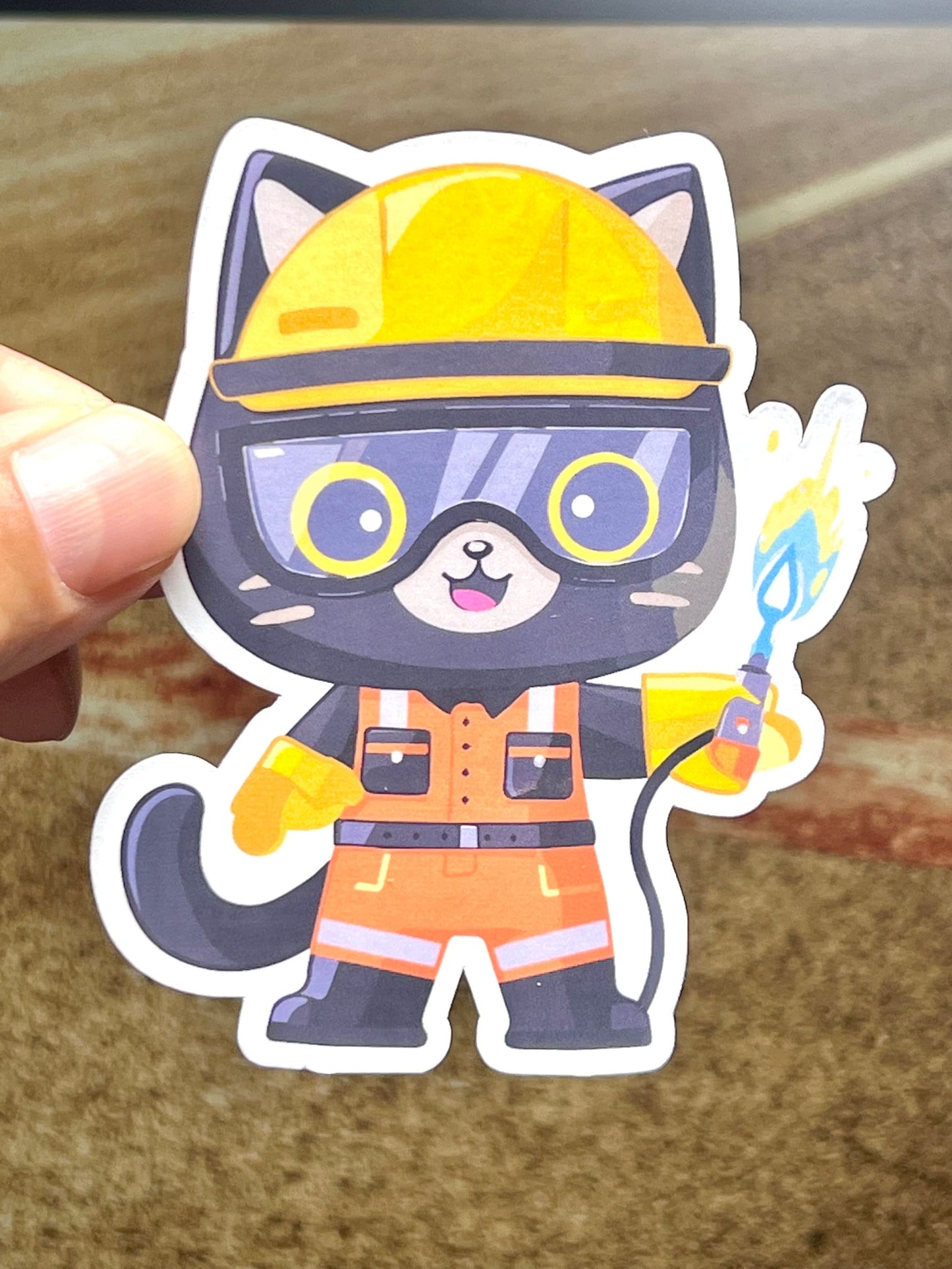 Welder Cat Sticker | Cute Construction Cat in Hard Hat Sticker | Welding Cat | Metal Worker