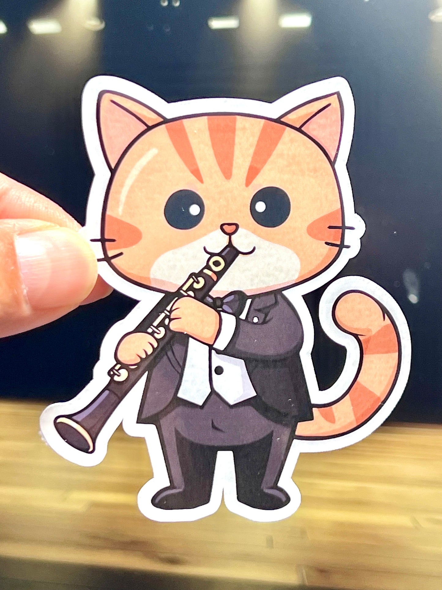 Clarinet Cat Sticker | Clarinet Kitty Orchestra Vinyl Sticker