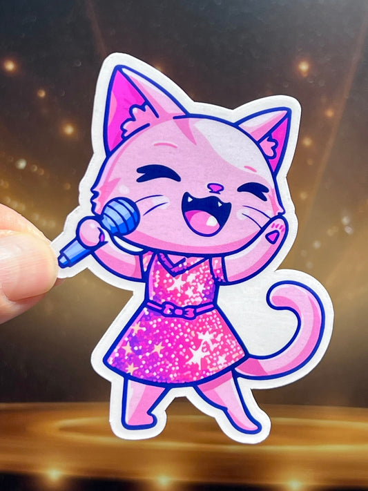 Singer Cat Sticker | Pop Star Kitty | Singer Voice Student | Choir Vocalist | Superstar Singing Idol | Female Performer