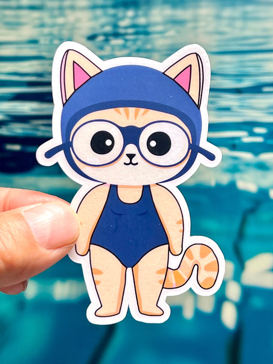 Swimming Girl Cat Sticker | Swimmer Female Kitty | Swim Team Gifts | Girls Swimming | Swim Instructor Gift