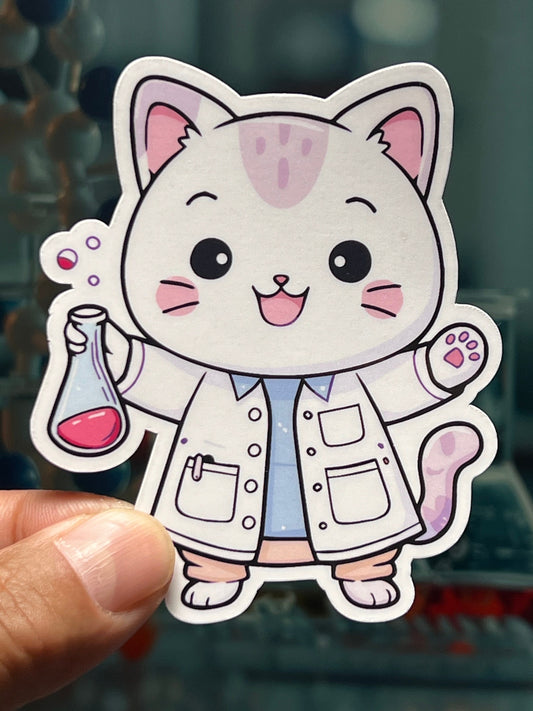 Scientist Cat Sticker | Chemist Lab Kitty Vinyl Sticker | Chemistry Gift | Chemical Reaction