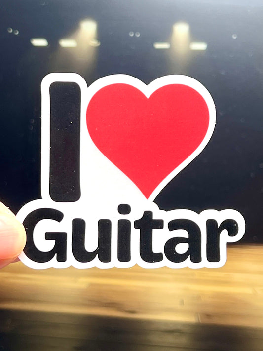 I love Guitar Sticker | I Heart Guitar Vinyl Sticker | Electric or Acoustic Guitar