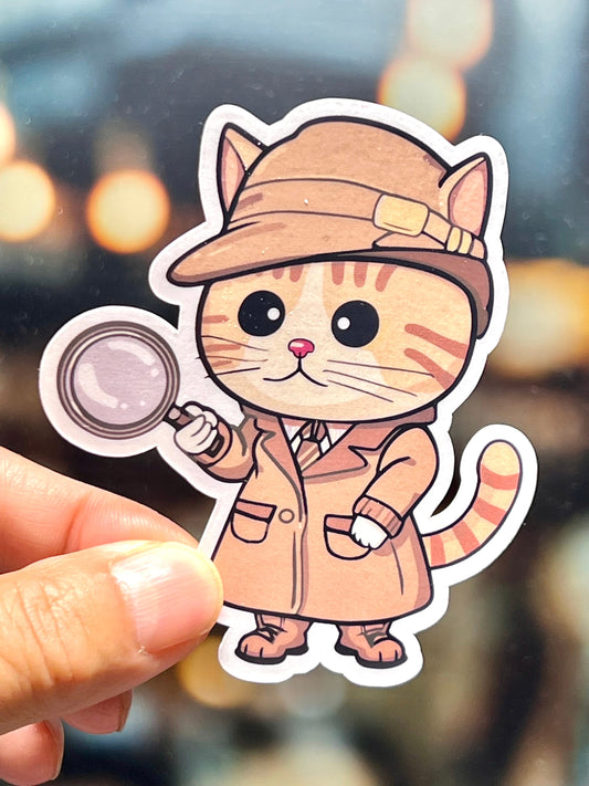 Detective Cat Sticker | Sherlock Holmes Kitty Vinyl Sticker