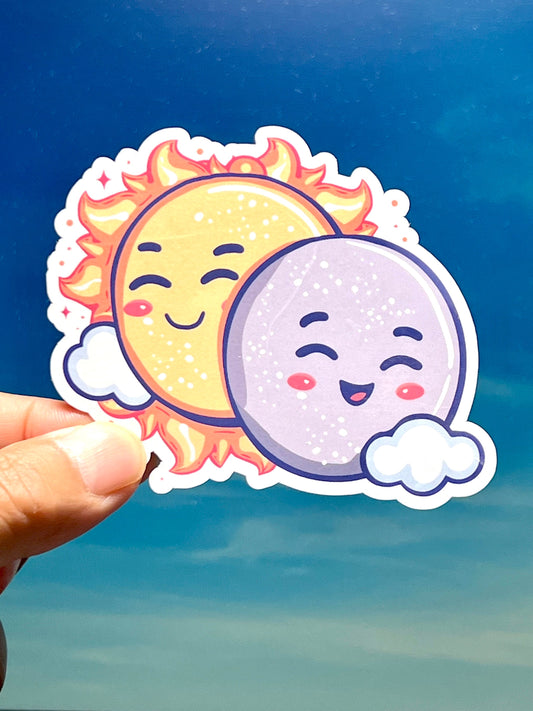 Cute Solar Eclipse Sticker | Cute Sun and Moon Partial Eclipse Vinyl Sticker