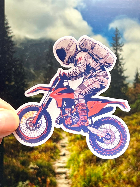 Astronaut on Dirt Bike Motorcycle Sticker | Motocross Astronaut Vinyl Sticker