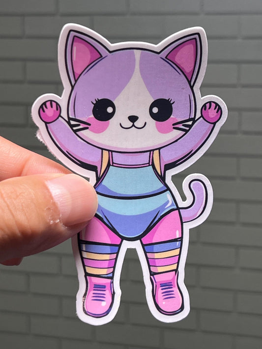 Aerobics Cat Sticker | 80's Style Aerobics Cat Vinyl Sticker