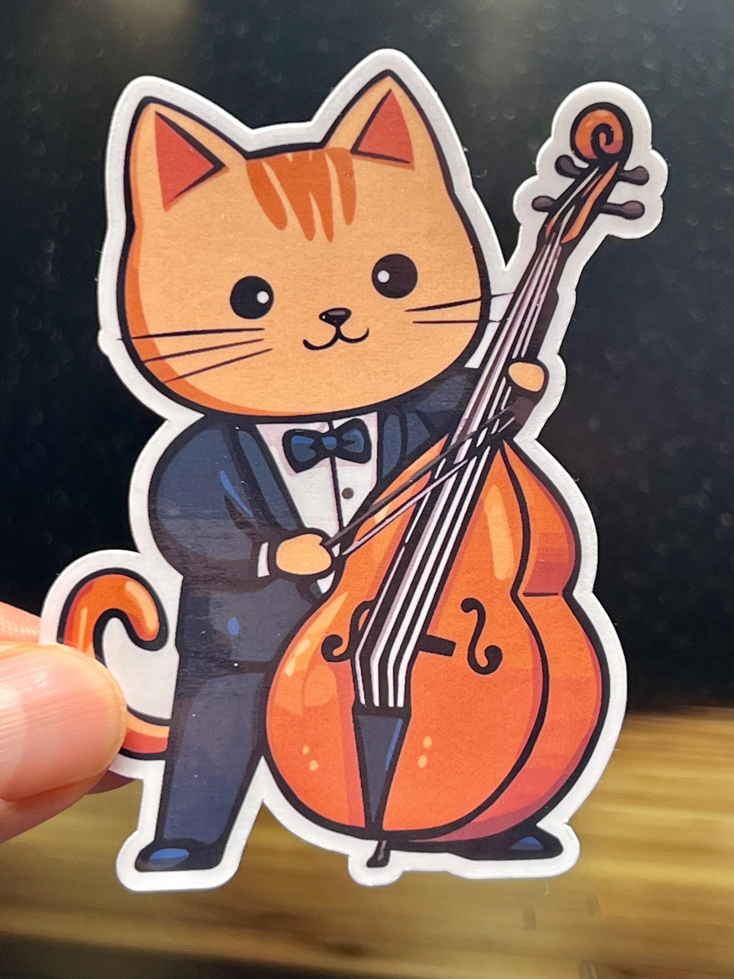 String Bass Cat Sticker | Bass Viol Cat Orchestra Vinyl Sticker | Musician Gift | Orchestra Gift | Double Bass