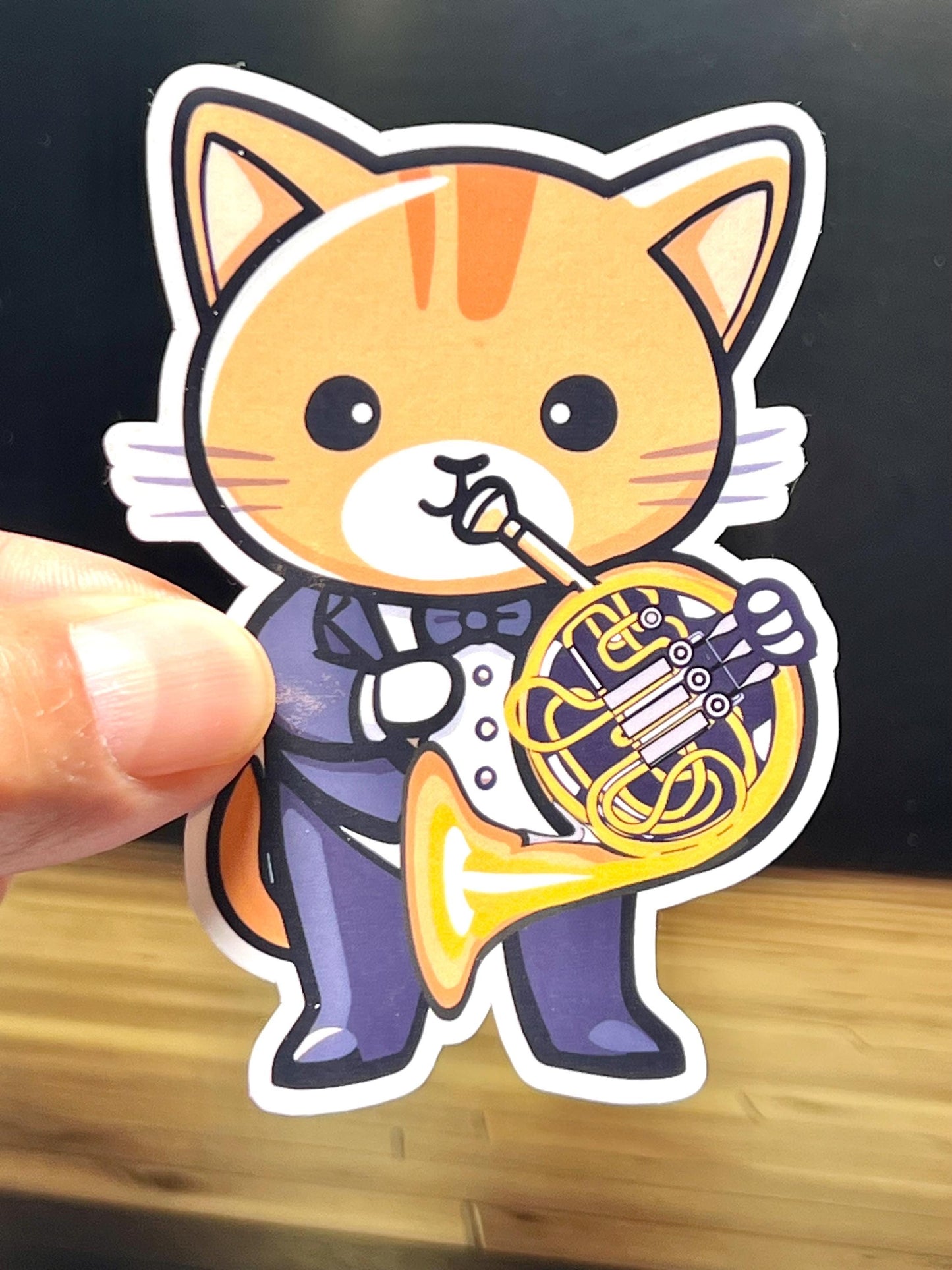 French Horn Cat Sticker | Horn Kitty Orchestra Vinyl Sticker